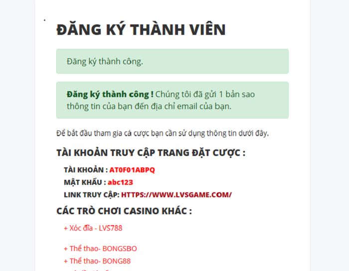 Đăng ký hoàn thành tài khoản LVS788 LVG788