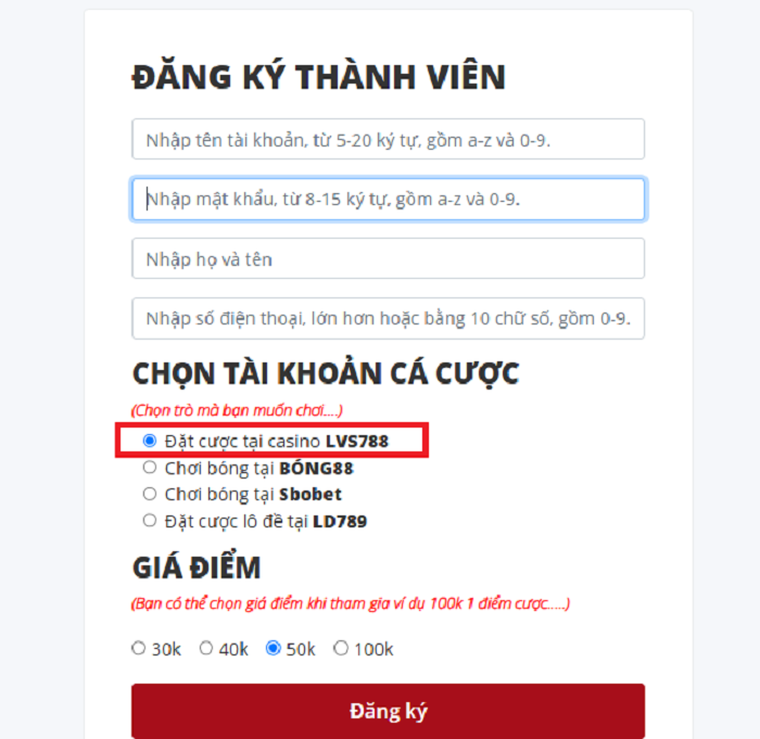 Đăng ký tài xỉu online lvs788