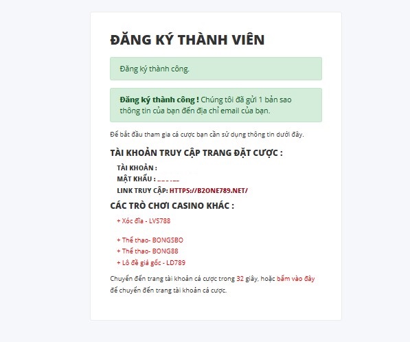 đăng ký thành công tài khoản ld789