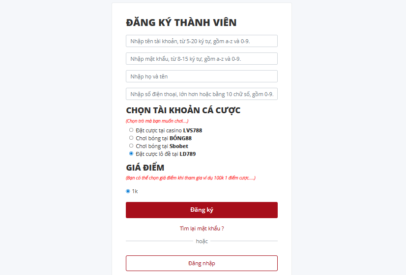 điền thông tin đăng ký ld789